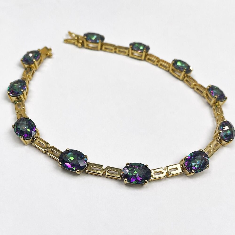 Mystic Fire Topaz 8x6mm Oval Gemstone 10kt Yellow Gold Link Bracelet